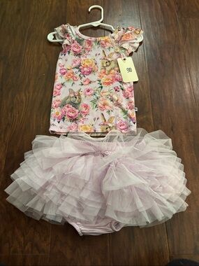 Baby Girls Floral Bunny Top and Lilac Tutu Matching Set